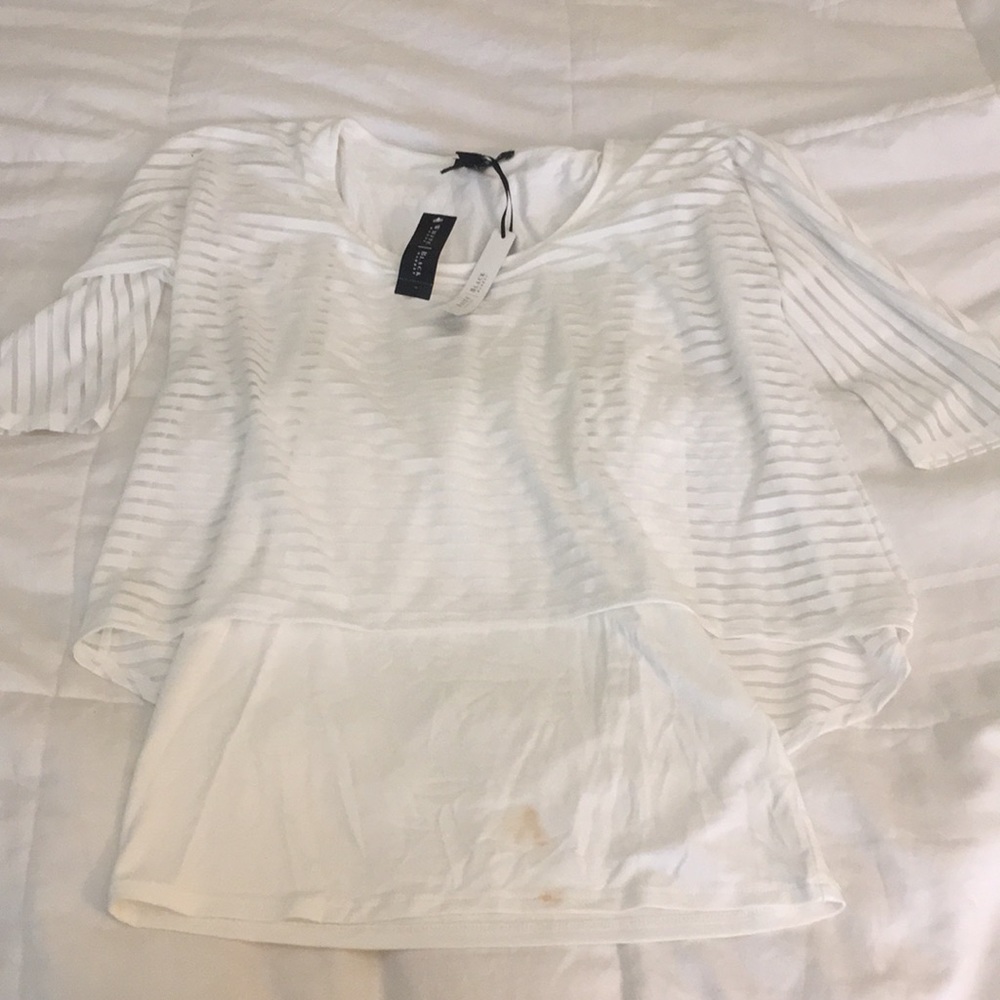 Layered sheer stripe 3/4 length shirt